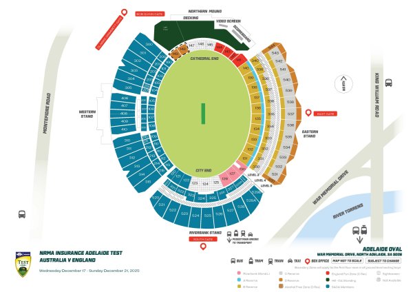 Adelaide Oval Stadium Map 2025-26 Ashes 3rd Test