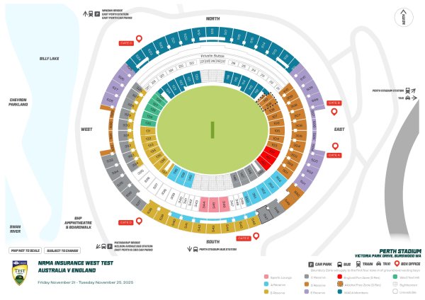 Perth Stadium Map 2025-26 Ashes 1st Test