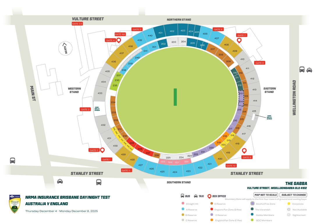 Brisbane Stadium Map 2025-26 Ashes 2nd Test