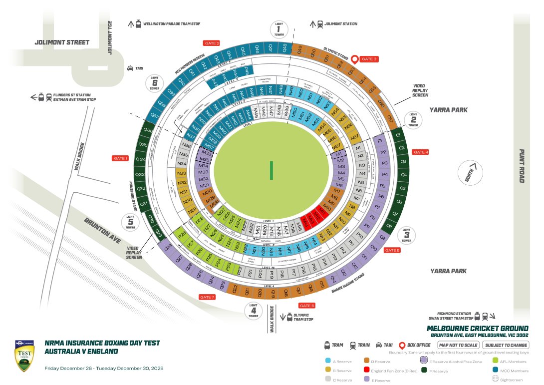 Melbourne Stadium Map 2025-26 Ashes Boxing Day Test
